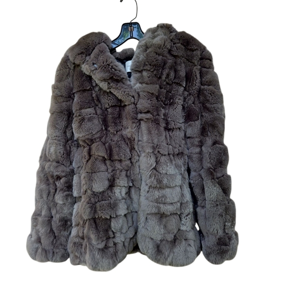 Gray Yves Salomon Rex rabbit balloon sleeve fur coat Size 36 - Picture 1 of 5